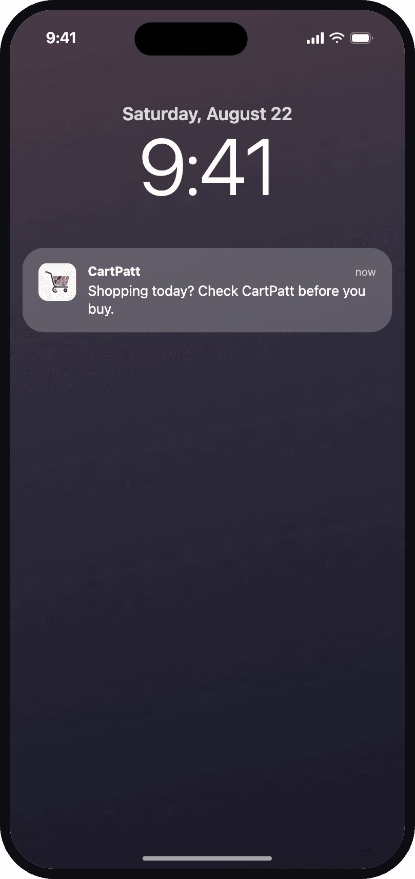 A lock-screen reminder to check CartPatt before shopping